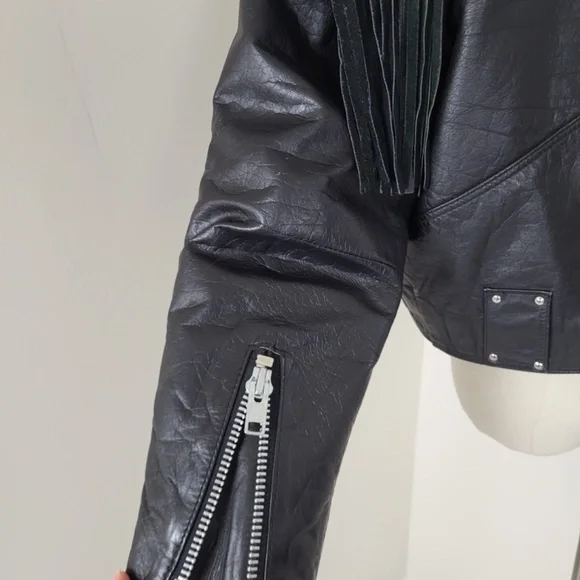 Vintage genuine leather motorcycle jacket iconic authentic 80s 90s fringe - Picture 5 of 16